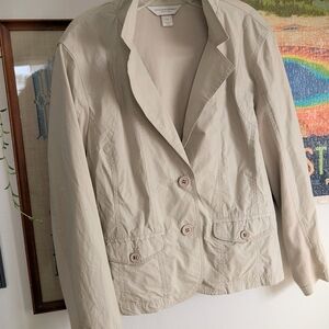Christopher & Banks Petite Tan Mixed Media Utility Jacket - P/XL